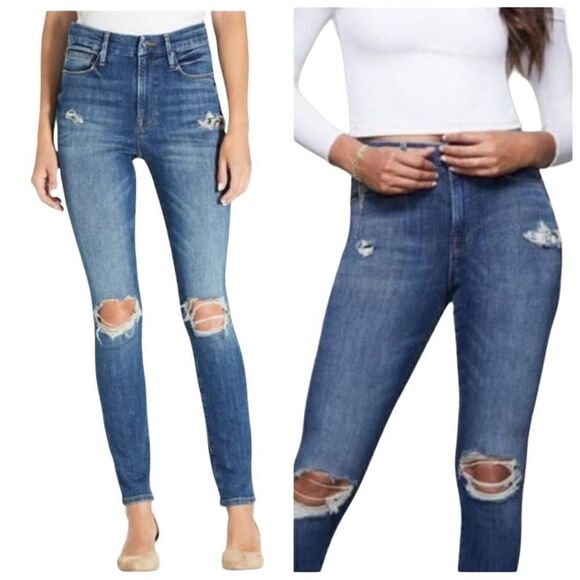 Good American Good Waist High Rise Snake Print Lined Pockets Denim Jeans Size 8/ - Picture 1 of 9